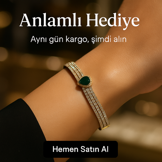 Kalp ve Yeşil Taşlı Altın Kaplama