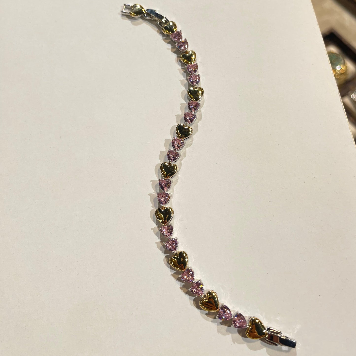 ❤️Pembe Kalpli Taşlı Altın Kaplama Çelik Bileklik