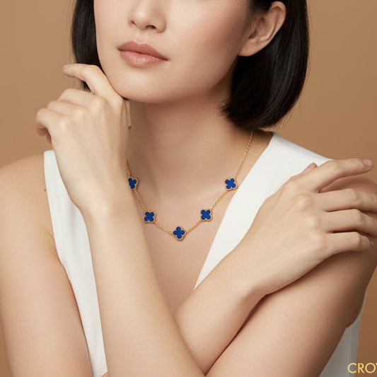CLOVELLA Necklace - Gold/Navy Blue