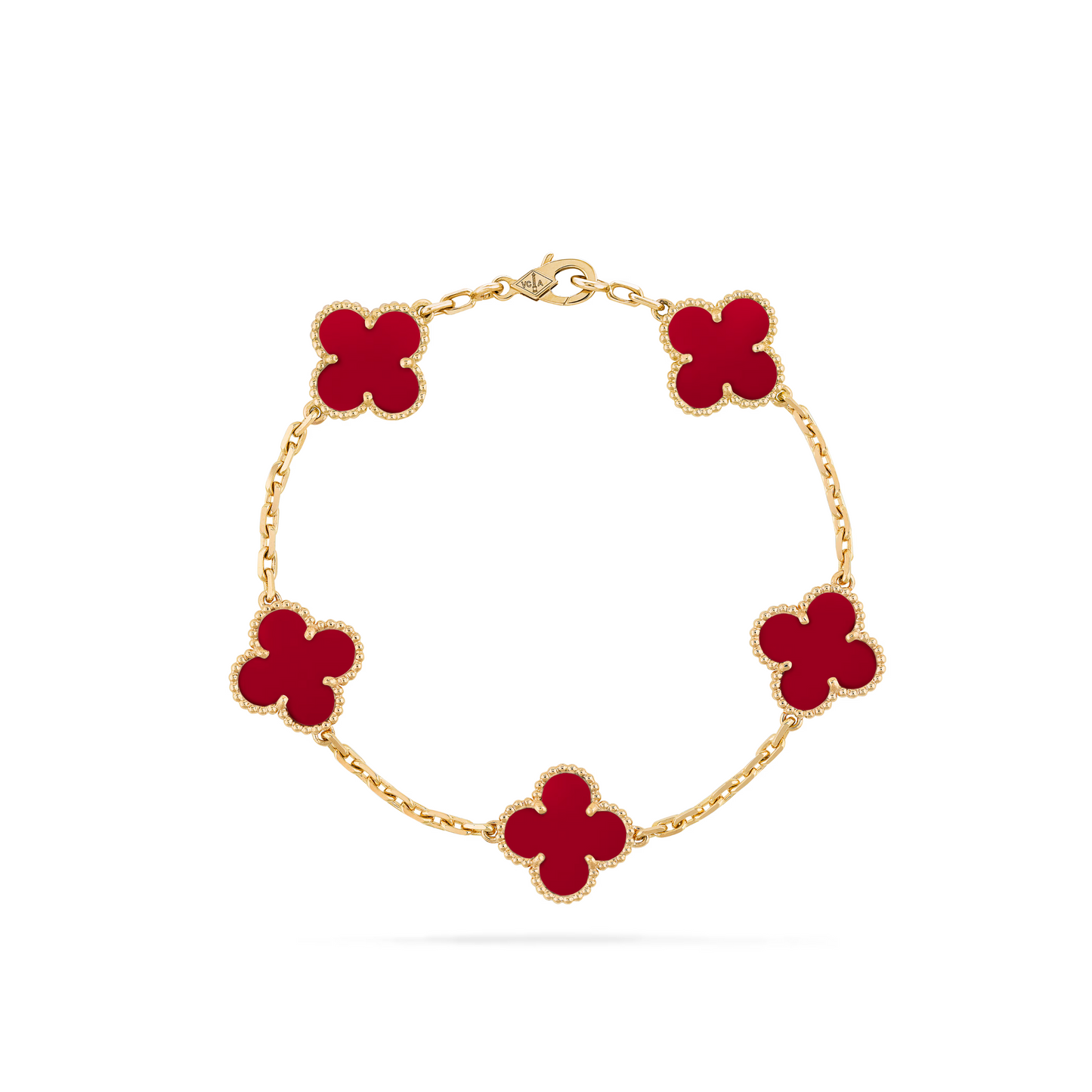 CLOVER 3-PIECE SET NECKLACE-BRACELET-EARRINGS GOLD-RED COLOR