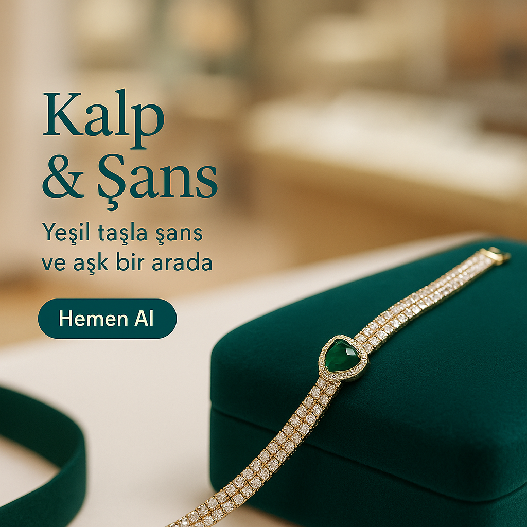 Kalp ve Yeşil Taşlı Altın Kaplama