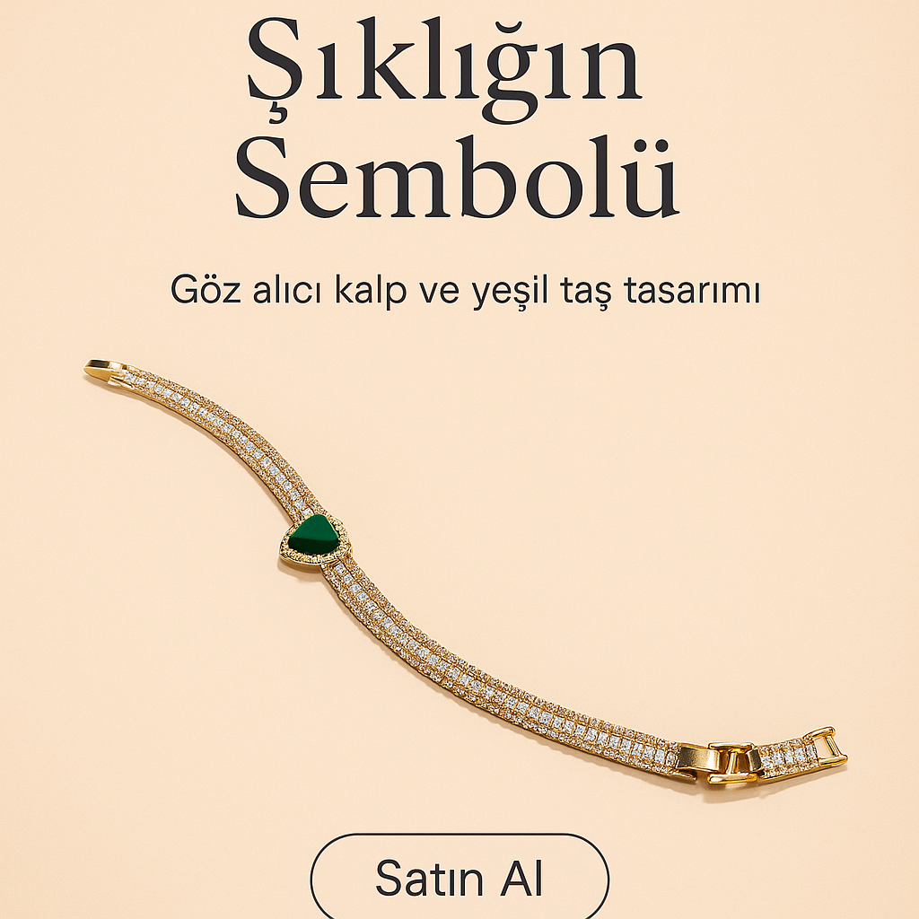 Kalp ve Yeşil Taşlı Altın Kaplama