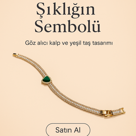 Kalp ve Yeşil Taşlı Altın Kaplama