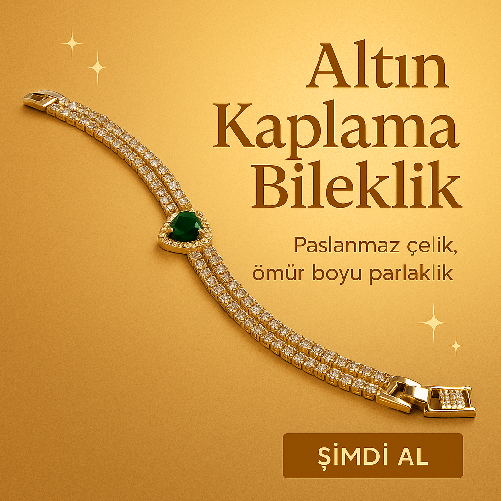 Kalp ve Yeşil Taşlı Altın Kaplama