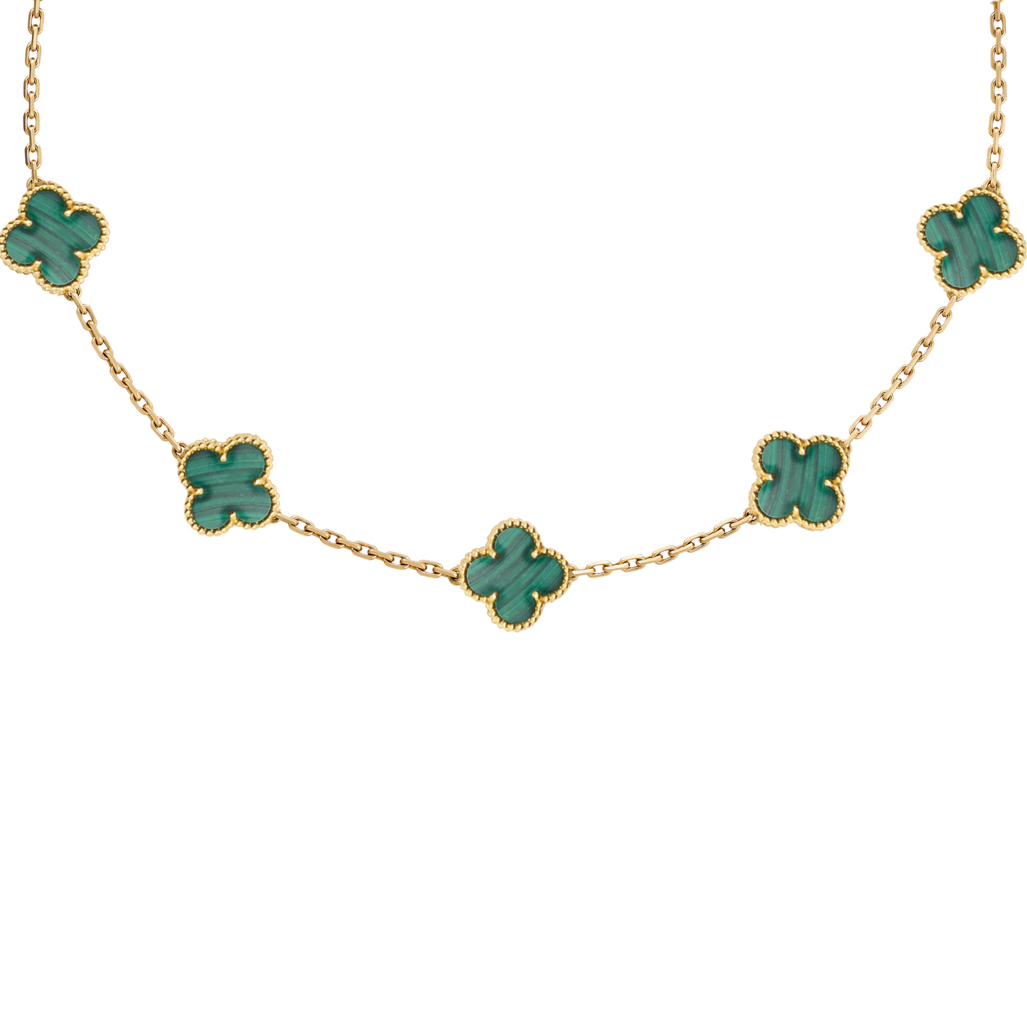CLOVER 3-PIECE SET NECKLACE-BRACELET-EARRINGS GOLD-GREEN COLOR