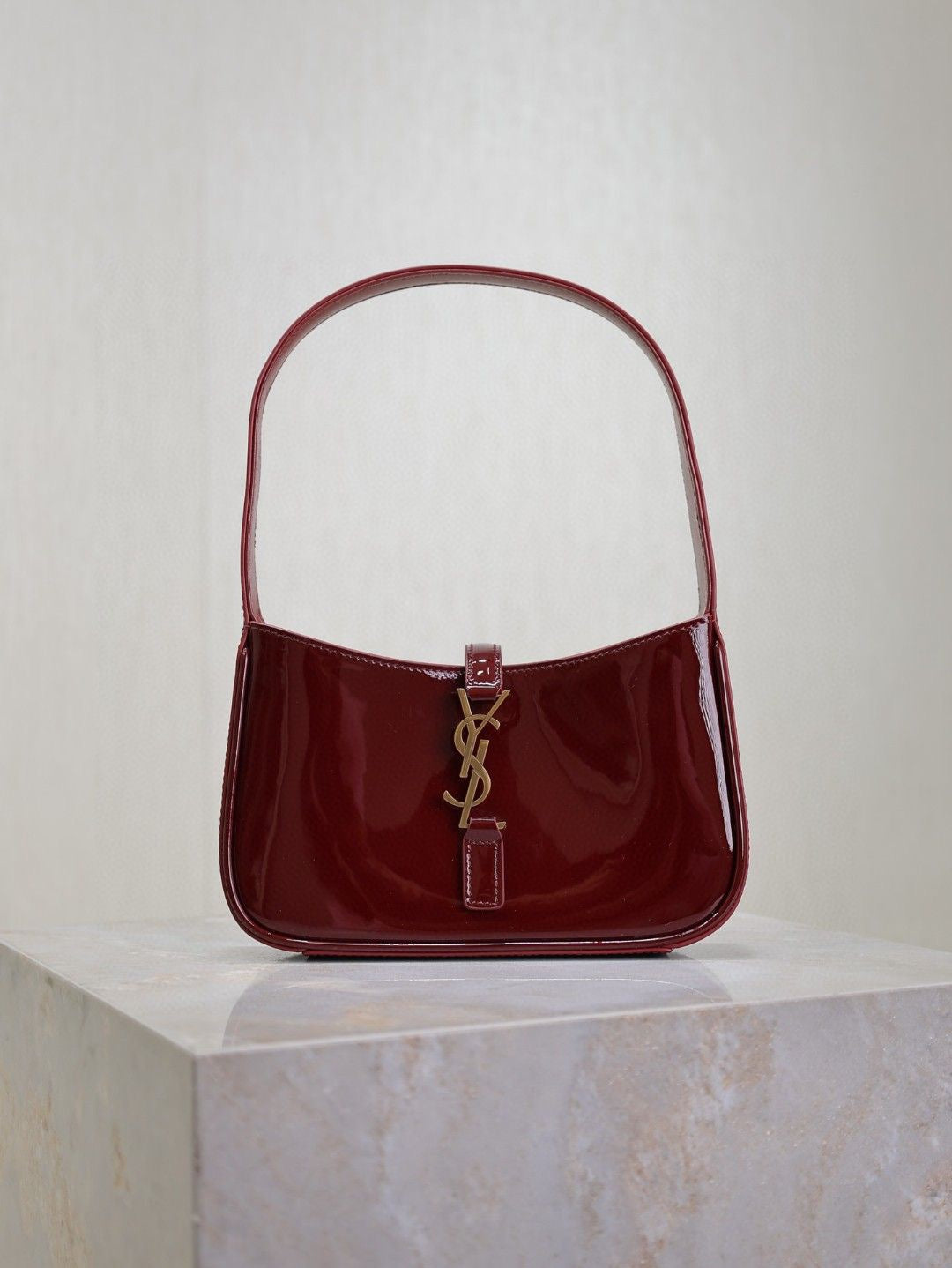 YS.L 2025  Bag 25cm Black Gold Patent Deri