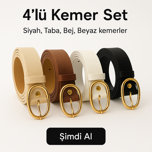 4'lü Premium Kombin Set Oval Gold Tokalı Minimalist Kadın Kemer (Pantolon/Ceket/Elbise İçin