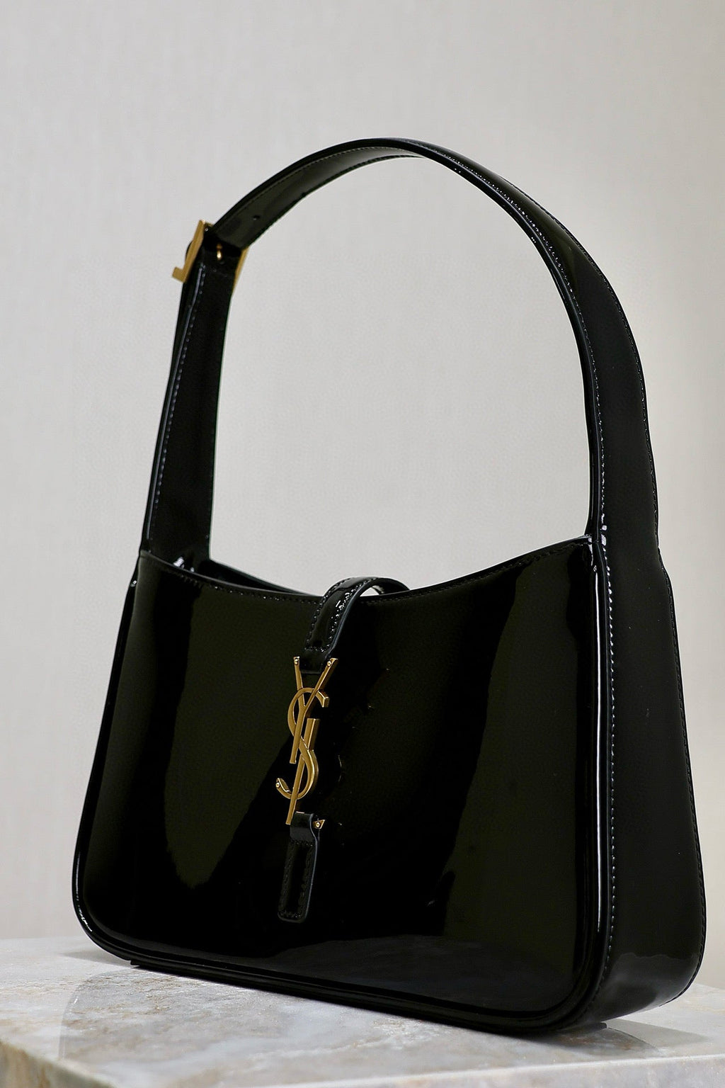 YS.L 2025  Bag 25cm Black Gold Patent Deri