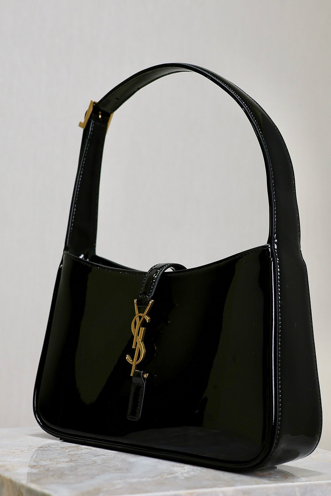 YS.L 2025  Bag 25cm Black Gold Patent Deri