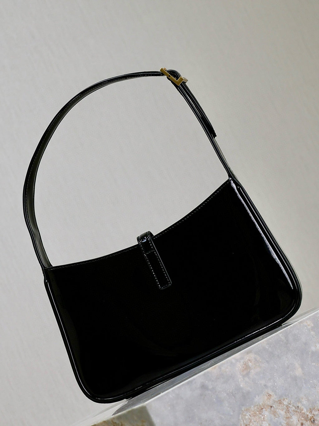 YS.L 2025  Bag 25cm Black Gold Patent Deri