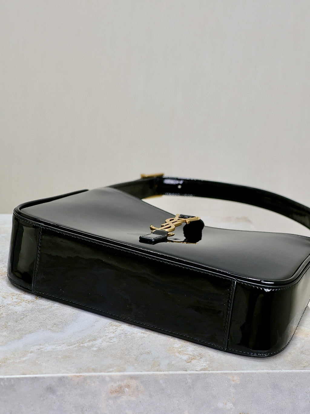 YS.L 2025  Bag 25cm Black Gold Patent Deri