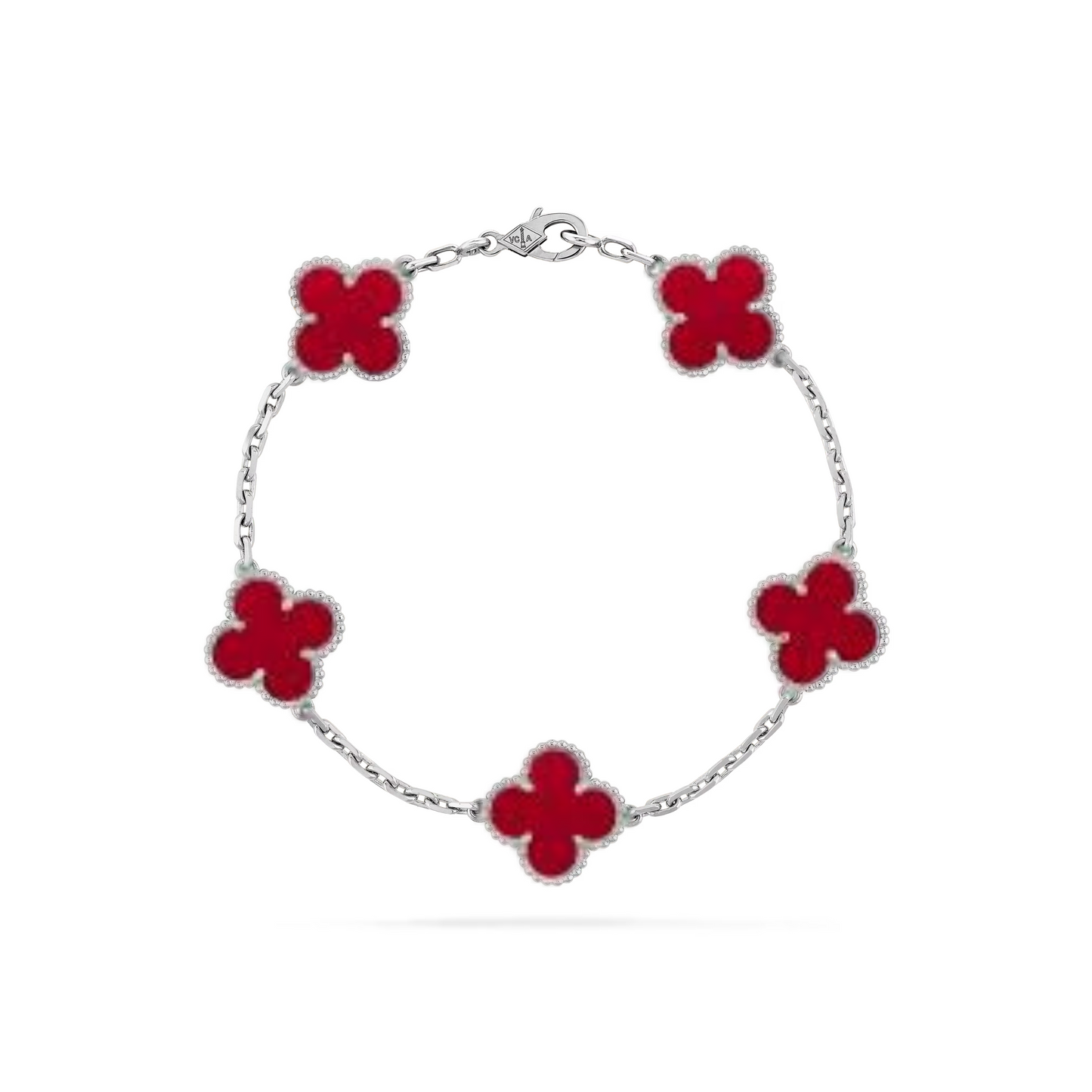 CLOVER 3-PIECE SET NECKLACE-BRACELET-EARRINGS SILVER-RED COLOR