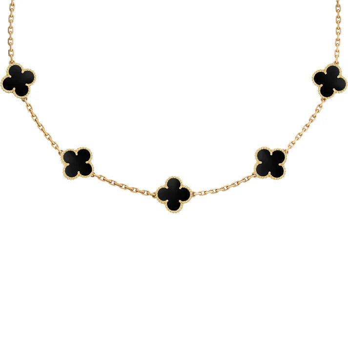 CLOVELLA 3-Piece Set Necklace-Bracelet-Earrings Gold-Black Color