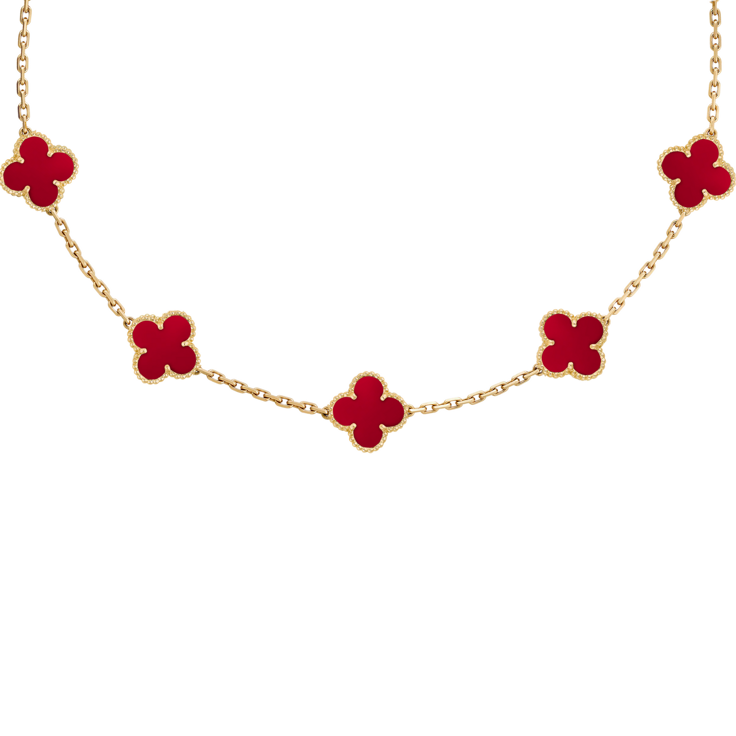 CLOVER 3-PIECE SET NECKLACE-BRACELET-EARRINGS GOLD-RED COLOR