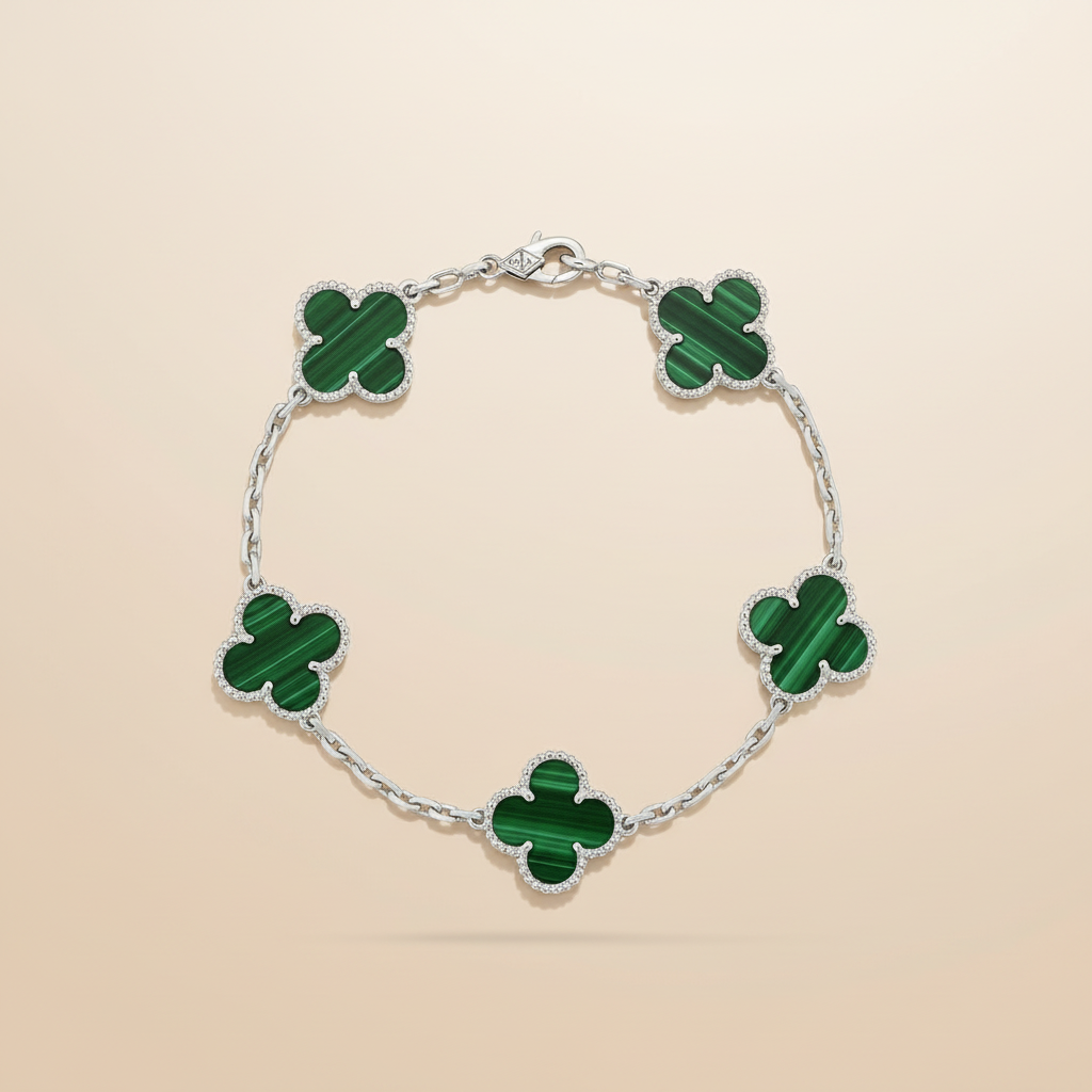 CLOVELLA 3-Piece Set Necklace-Bracelet-Earrings Silver-Green Color