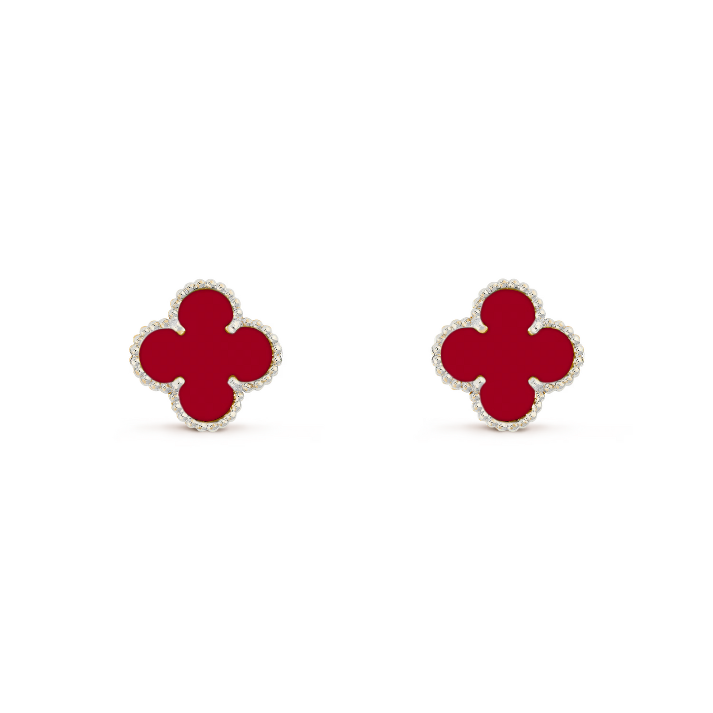 CLOVER 3-PIECE SET NECKLACE-BRACELET-EARRINGS SILVER-RED COLOR